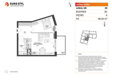 Rzut - Mieszkanie na sprzedaż 2 pokoje o powierzchni 40,44 m² - numer 39 w Leśna Góra