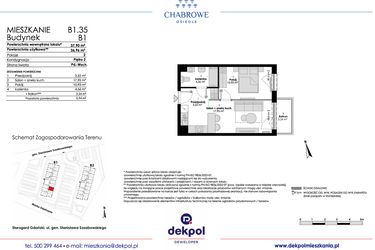 Rzut - Mieszkanie na sprzedaż 2 pokoje o powierzchni 36,96 m² - numer B1.35 w Osiedle Chabrowe
