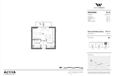 Rzut - Mieszkanie na sprzedaż 1 pokój o powierzchni 29,12 m² - numer B1.23 w Tarasy Wierzycy