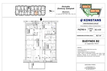 Rzut - Mieszkanie na sprzedaż 2 pokoje o powierzchni 42,7 m² - numer B2.39 w Osiedle Zielony Zakątek- etap II