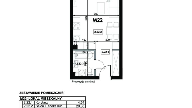 Rzut - Mieszkanie na sprzedaż 1 pokój o powierzchni 28,7 m² - numer M22 w Miejska Premium II