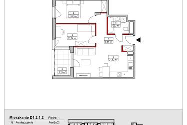 Rzut - Mieszkanie na sprzedaż 3 pokoje o powierzchni 59,44 m² - numer D1.2.1.2 w Nowy Targówek VI
