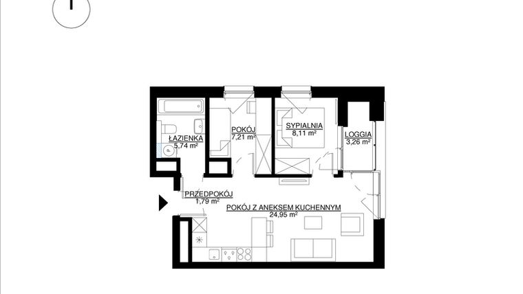 Rzut - Mieszkanie na sprzedaż 3 pokoje o powierzchni 47,8 m² - numer M12 w KrakoVska etap 2