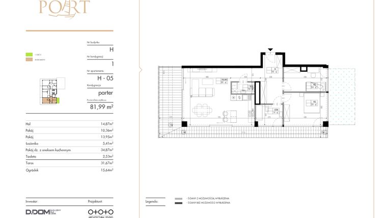 Rzut - Mieszkanie na sprzedaż 3 pokoje o powierzchni 81,99 m² - numer H_5 w Warmiński Port etap V