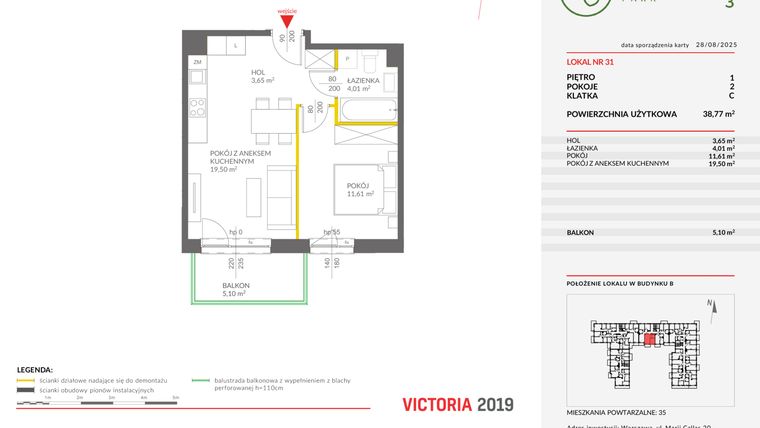Rzut - Mieszkanie na sprzedaż 2 pokoje o powierzchni 38,77 m² - numer 31 w Olchowy Park III