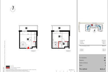 Rzut - Mieszkanie na sprzedaż 2 pokoje o powierzchni 36,51 m² - numer 20 w Mochtyńska 56
