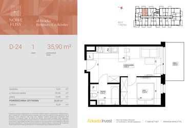 Rzut - Mieszkanie na sprzedaż 2 pokoje o powierzchni 35,9 m² - numer M24_NF.d w Nowe Flisy II
