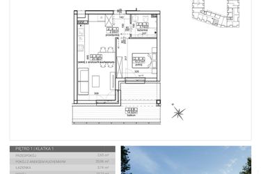 Rzut - Mieszkanie na sprzedaż 2 pokoje o powierzchni 36,66 m² - numer 12 w Wave etap II