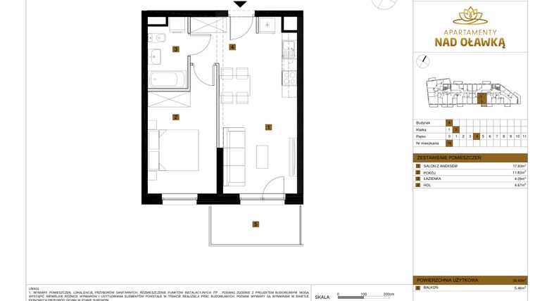 Rzut - Mieszkanie na sprzedaż 2 pokoje o powierzchni 38,42 m² - numer 76 w Apartamenty nad Oławką