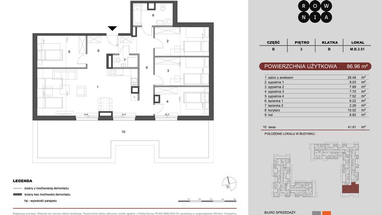 Rzut - Mieszkanie na sprzedaż 5 pokoi o powierzchni 86,96 m² - numer M.B.3.051 w CUKROWNIA