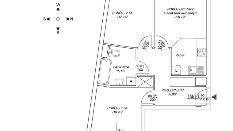 Rzut - Mieszkanie na sprzedaż 3 pokoje o powierzchni 57,67 m² - numer M2 w Osiedle Mała Dziesiąta etap II