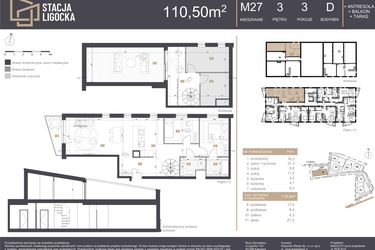 Rzut - Mieszkanie na sprzedaż 3 pokoje o powierzchni 110,5 m² - numer D_M27 w Stacja Ligocka