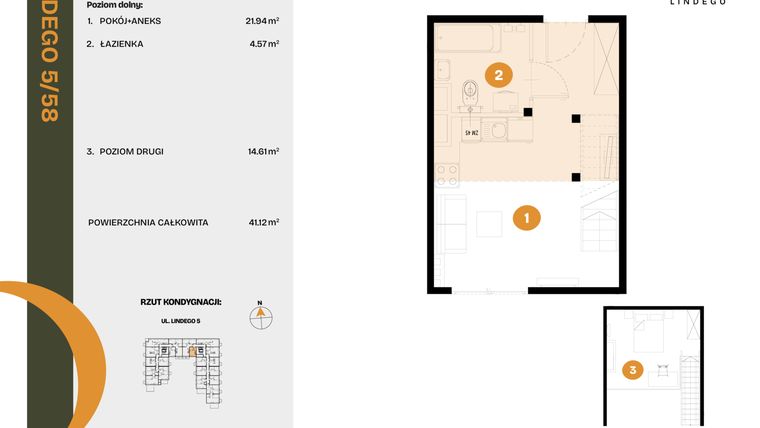 Rzut - Mieszkanie na sprzedaż 1 pokój o powierzchni 41,12 m² - numer 58 w CLOU LINDEGO