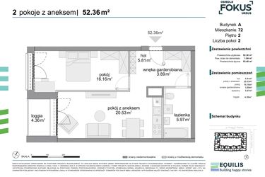 Rzut - Mieszkanie na sprzedaż 2 pokoje o powierzchni 52,36 m² - numer 72 w Osiedle Fokus Ursus