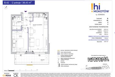 Rzut - Mieszkanie na sprzedaż 2 pokoje o powierzchni 38,43 m² - numer A1.B.42 w Hi Mokotów