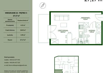 Rzut - Mieszkanie na sprzedaż 1 pokój o powierzchni 27,17 m² - numer 22 w Bukowa etap II