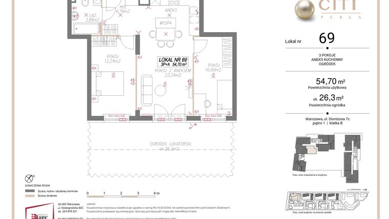 Rzut - Mieszkanie na sprzedaż 3 pokoje o powierzchni 54,7 m² - numer 69 w Comfort City Perła