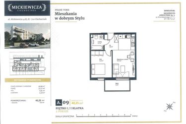 Rzut - Mieszkanie na sprzedaż 2 pokoje o powierzchni 40,25 m² - numer A9 w Mickiewicza