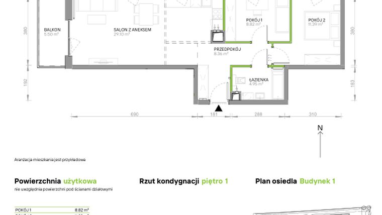 Rzut - Mieszkanie na sprzedaż 3 pokoje o powierzchni 62,62 m² - numer III.1/1/15 w Via Flora