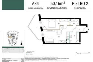 Rzut - Mieszkanie na sprzedaż 2 pokoje o powierzchni 50,16 m² - numer A34 w Drago