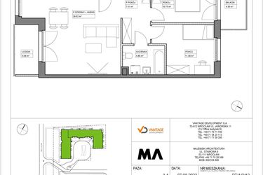 Rzut - Mieszkanie na sprzedaż 3 pokoje o powierzchni 65,91 m² - numer PT/A/2/12 w Przystanek Tarnogaj