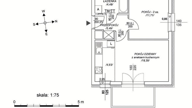 Rzut - Mieszkanie na sprzedaż 2 pokoje o powierzchni 37,98 m² - numer M43 w Osiedle Mała Dziesiąta etap II