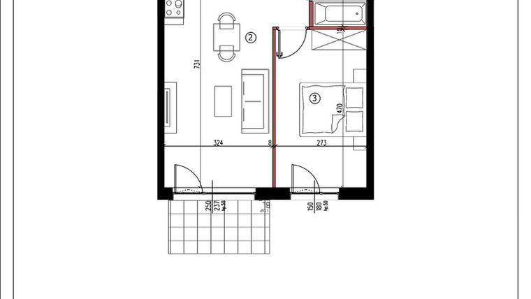 Rzut - Mieszkanie na sprzedaż 2 pokoje o powierzchni 42,2 m² - numer 15 w Andersa 3
