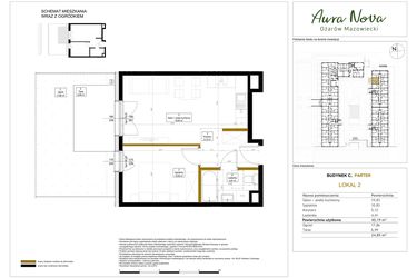 Rzut - Mieszkanie na sprzedaż 2 pokoje o powierzchni 40,19 m² - numer 2 w Aura Nova etap II