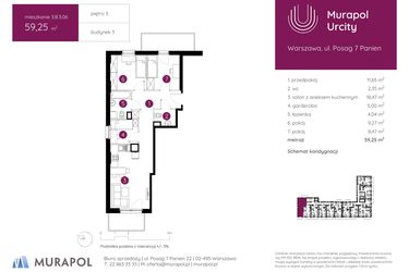 Rzut - Mieszkanie na sprzedaż 3 pokoje o powierzchni 59,25 m² - numer 3.B.3.06 w Murapol Urcity