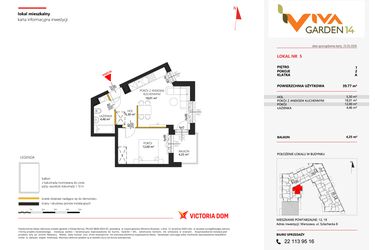 Rzut - Mieszkanie na sprzedaż 2 pokoje o powierzchni 39,77 m² - numer 5 w Viva Garden 14
