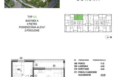 Rzut - Mieszkanie na sprzedaż 2 pokoje o powierzchni 44,57 m² - numer M8.P3 w Apartamenty Żorska