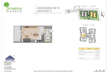 Rzut - Mieszkanie na sprzedaż 1 pokój o powierzchni 33,95 m² - numer 13 w Smętna Garden
