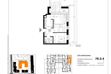 Rzut - Mieszkanie na sprzedaż 2 pokoje o powierzchni 48,92 m² - numer FB.0.4 w Nowy Folwark
