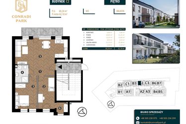 Rzut - Mieszkanie na sprzedaż 3 pokoje o powierzchni 62,1 m² - numer C2.M3 w Conradi Park etap II i III