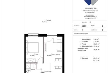 Rzut - Mieszkanie na sprzedaż 2 pokoje o powierzchni 39,99 m² - numer 10C/8 w Jasielska 8C etap II