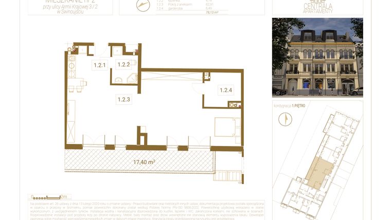 Rzut - Mieszkanie na sprzedaż 2 pokoje o powierzchni 78,13 m² - numer 2 w Centrala