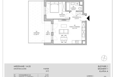 Rzut - Mieszkanie na sprzedaż 2 pokoje o powierzchni 46,02 m² - numer 1A.05 w Skwer Harmonia II