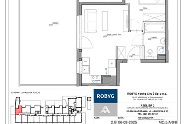 Rzut - Mieszkanie na sprzedaż 2 pokoje o powierzchni 37,26 m² - numer MC/J/A/0/8 w Modern City etap J
