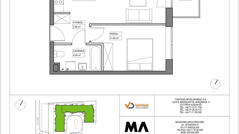 Rzut - Mieszkanie na sprzedaż 2 pokoje o powierzchni 41,19 m² - numer PT/C/2/3 w Przystanek Tarnogaj
