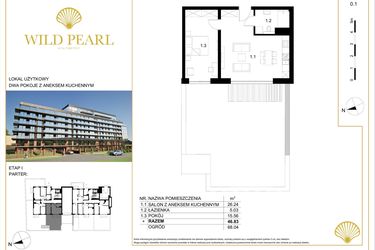 Rzut - Mieszkanie na sprzedaż 2 pokoje o powierzchni 46,83 m² - numer 0.1 w Wild Pearl