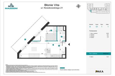 Rzut - Mieszkanie na sprzedaż 2 pokoje o powierzchni 34,32 m² - numer 1 w Błonie Vita