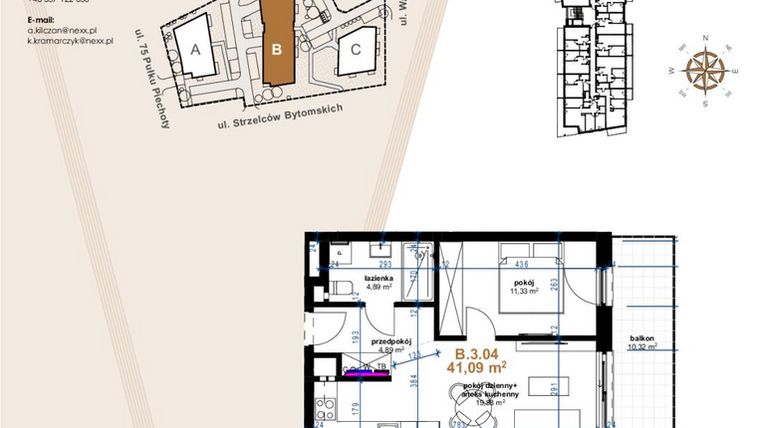 Rzut - Mieszkanie na sprzedaż 2 pokoje o powierzchni 41,09 m² - numer VB.3.04 w Vanda Park
