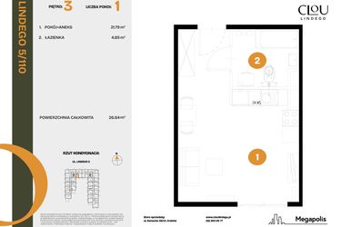 Rzut - Mieszkanie na sprzedaż 1 pokój o powierzchni 26,64 m² - numer 110 w CLOU LINDEGO