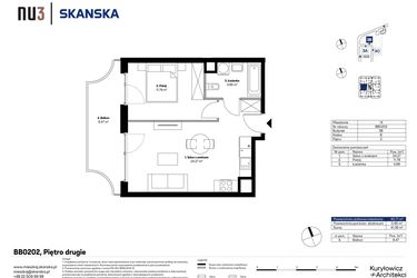 Rzut - Mieszkanie na sprzedaż 2 pokoje o powierzchni 40,71 m² - numer BB0202 w NU3 Warszawa Wola