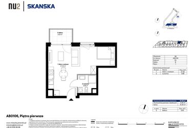Rzut - Mieszkanie na sprzedaż 1 pokój o powierzchni 31 m² - numer AB0106 w NU2 Warszawa Wola
