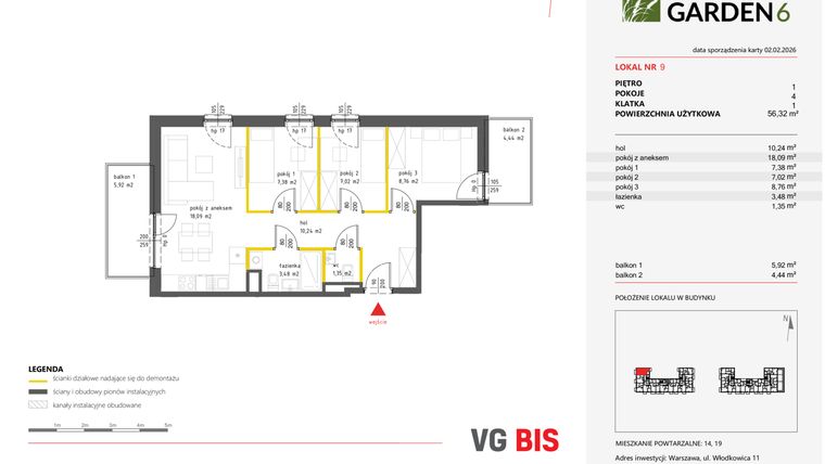 Rzut - Mieszkanie na sprzedaż 4 pokoje o powierzchni 57,07 m² - numer 9 w Nova Viva Garden 6
