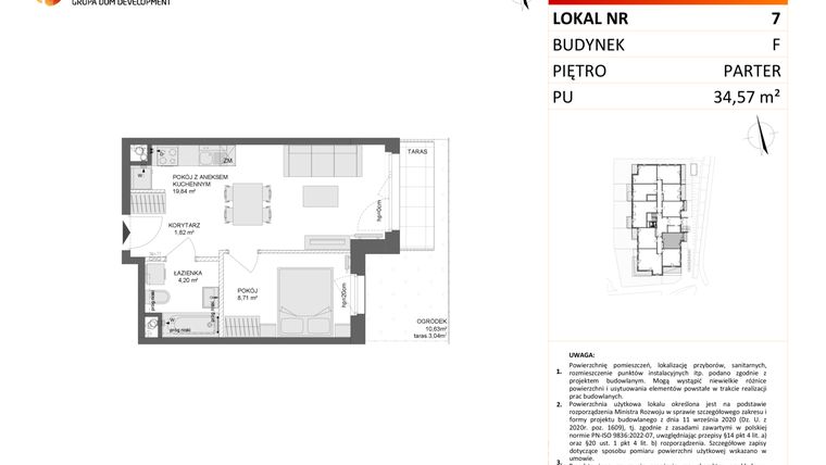 Rzut - Mieszkanie na sprzedaż 2 pokoje o powierzchni 34,57 m² - numer F.7 w Osiedle Synteza etap IV