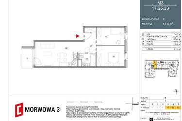 Rzut - Mieszkanie na sprzedaż 3 pokoje o powierzchni 54,4 m² - numer 17 w Morwowa 3