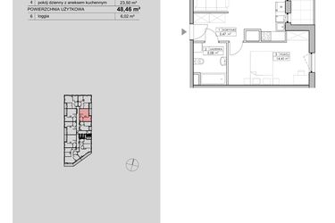 Rzut - Mieszkanie na sprzedaż 2 pokoje o powierzchni 48,46 m² - numer 2.A88 w Niebieski Bursztyn II