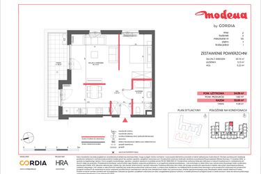Rzut - Mieszkanie na sprzedaż 1 pokój o powierzchni 54,09 m² - numer A.105 w Modena II